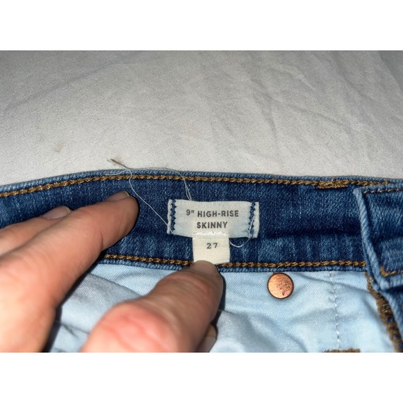 Madewell 9" High-Rise Skinny Jeans Distressed Raw Hem Medium Wash Blue Size 27 - Picture 4 of 10